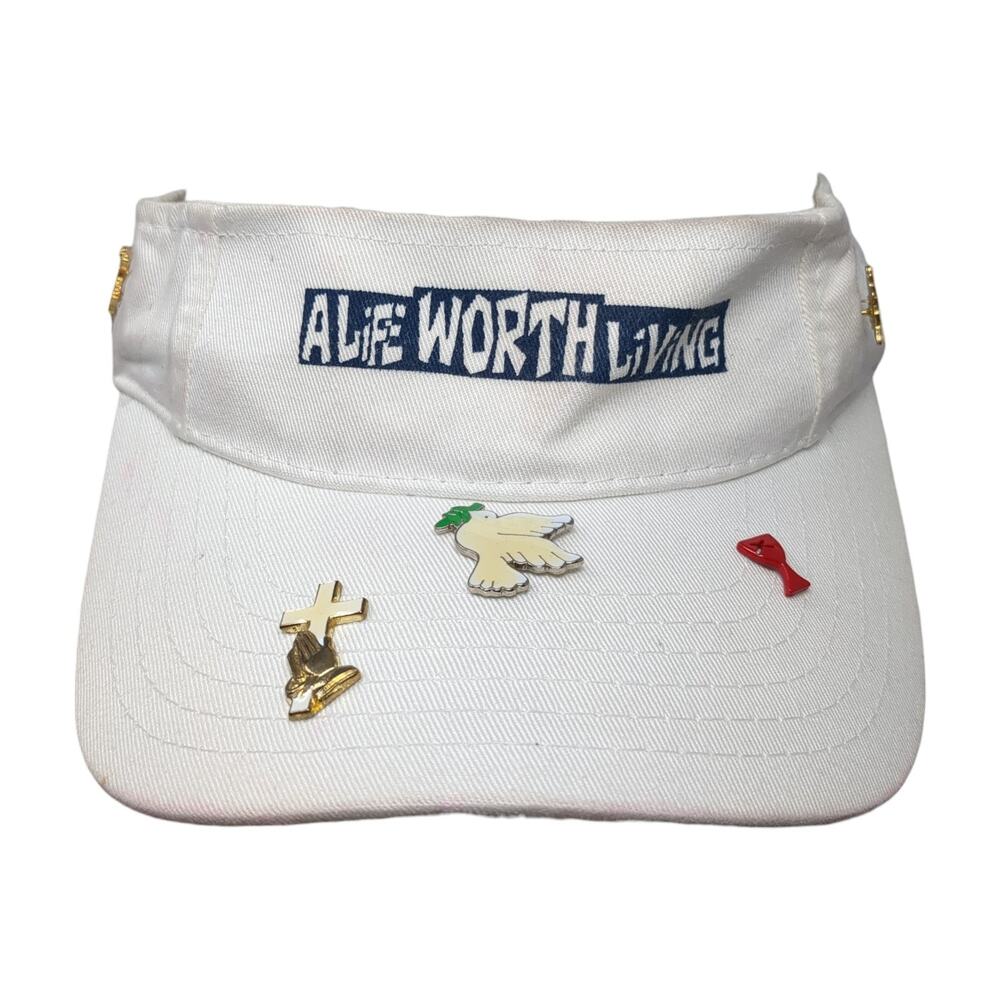 A Life Worth Living Slideback Sun Visor Cap White One Size Adjustable Luna Pier
